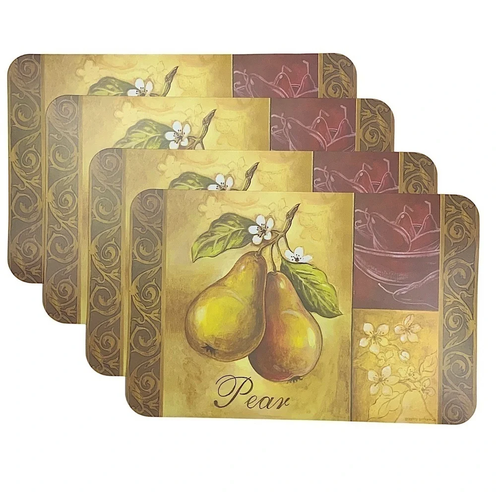 Heirloom Apple Pear Placemats Fruit Reversible Wipe Clean Multicolor 4 Piece Set